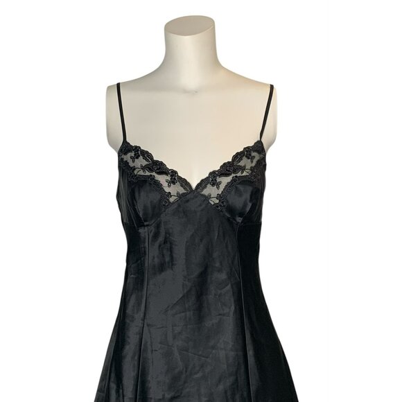 VTG Y2k Victoria's Secret Gothic Black Satin Slip Dress Nightgown Small - Picture 4 of 6